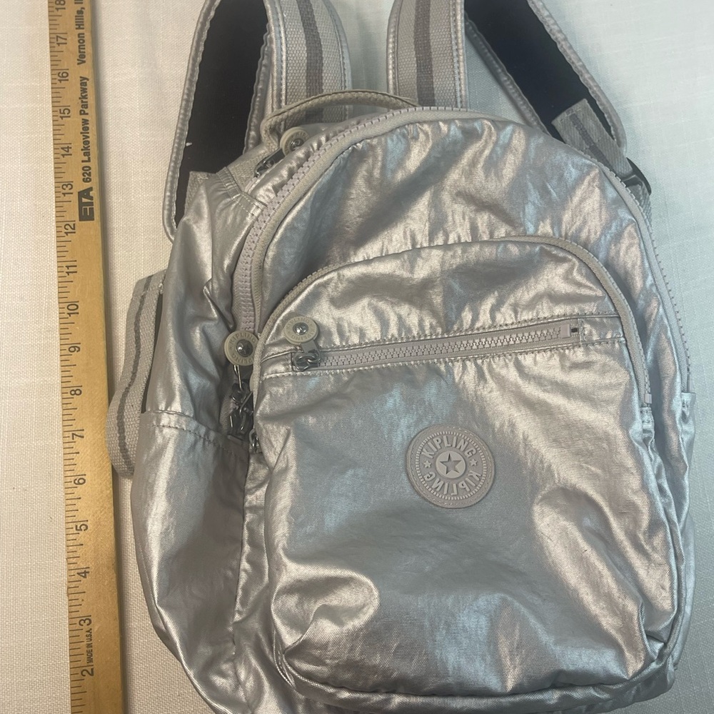 Kipling Metallic Silver Backpack - image 6